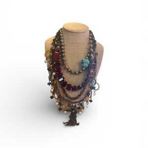 Treska Multi-Layered Necklace with Red and Gold Accents